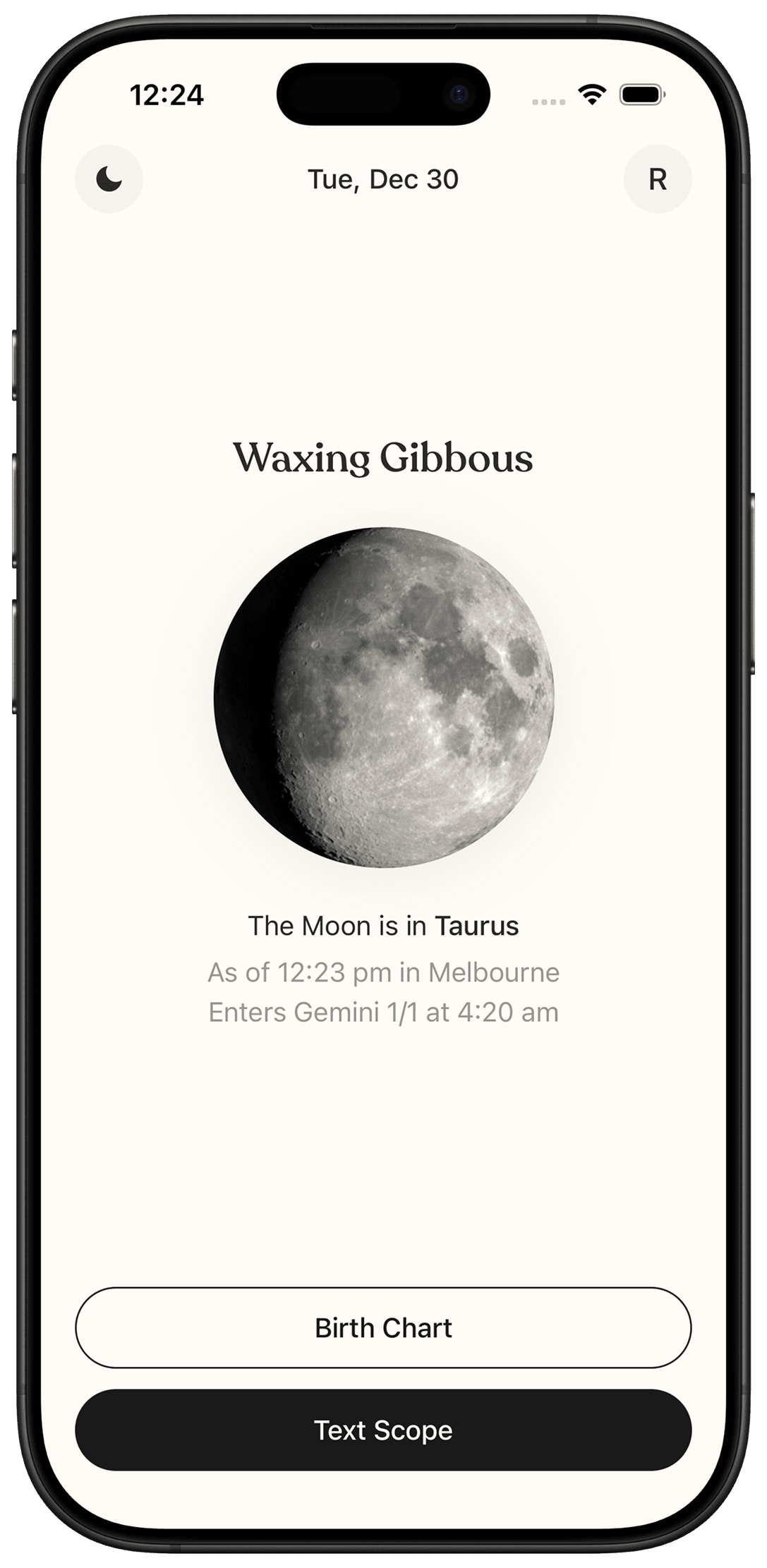 Scope moon phase display